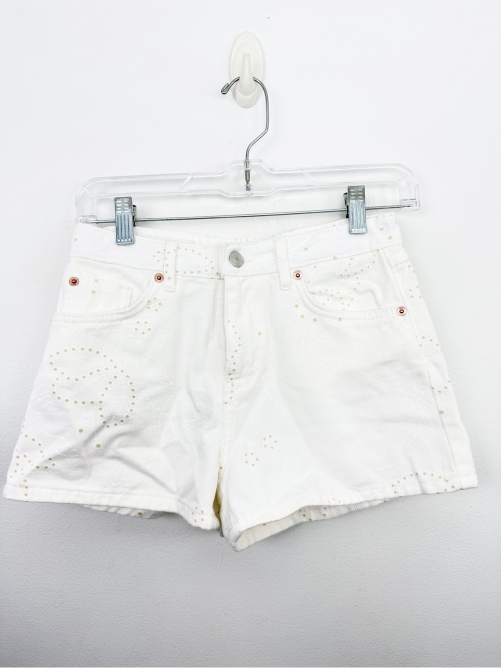 Zara Girls White Eyelet Floral Denim Shorts Size 12/13